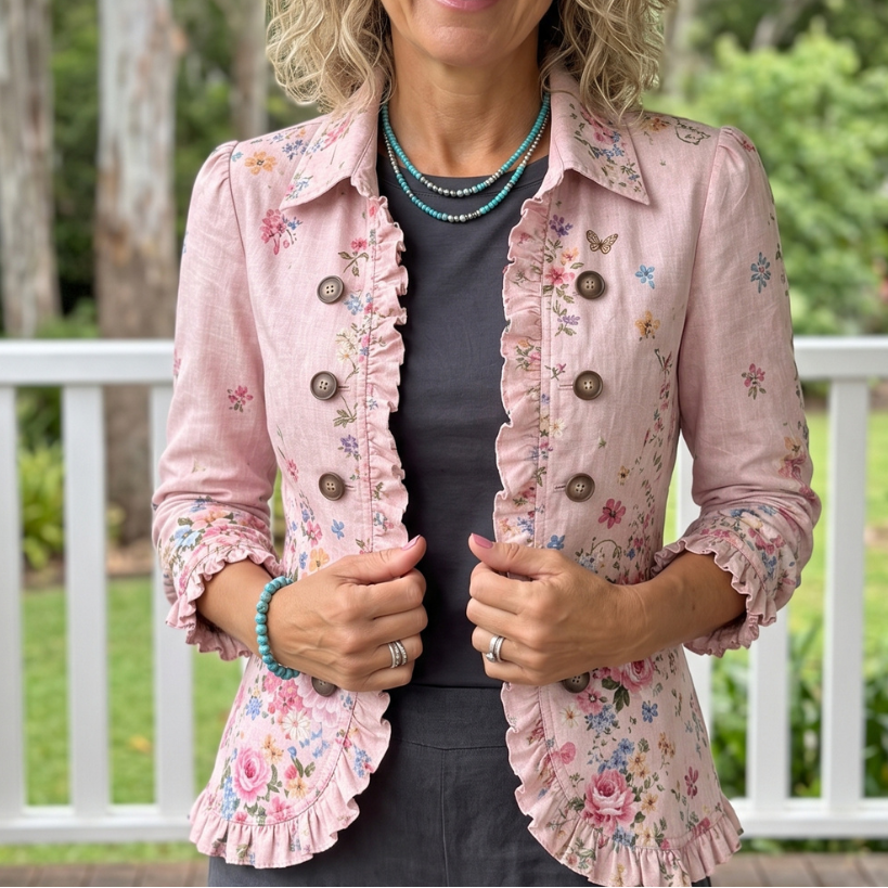 Bettany™ - Floral Ruffle Button-Up Jacket
