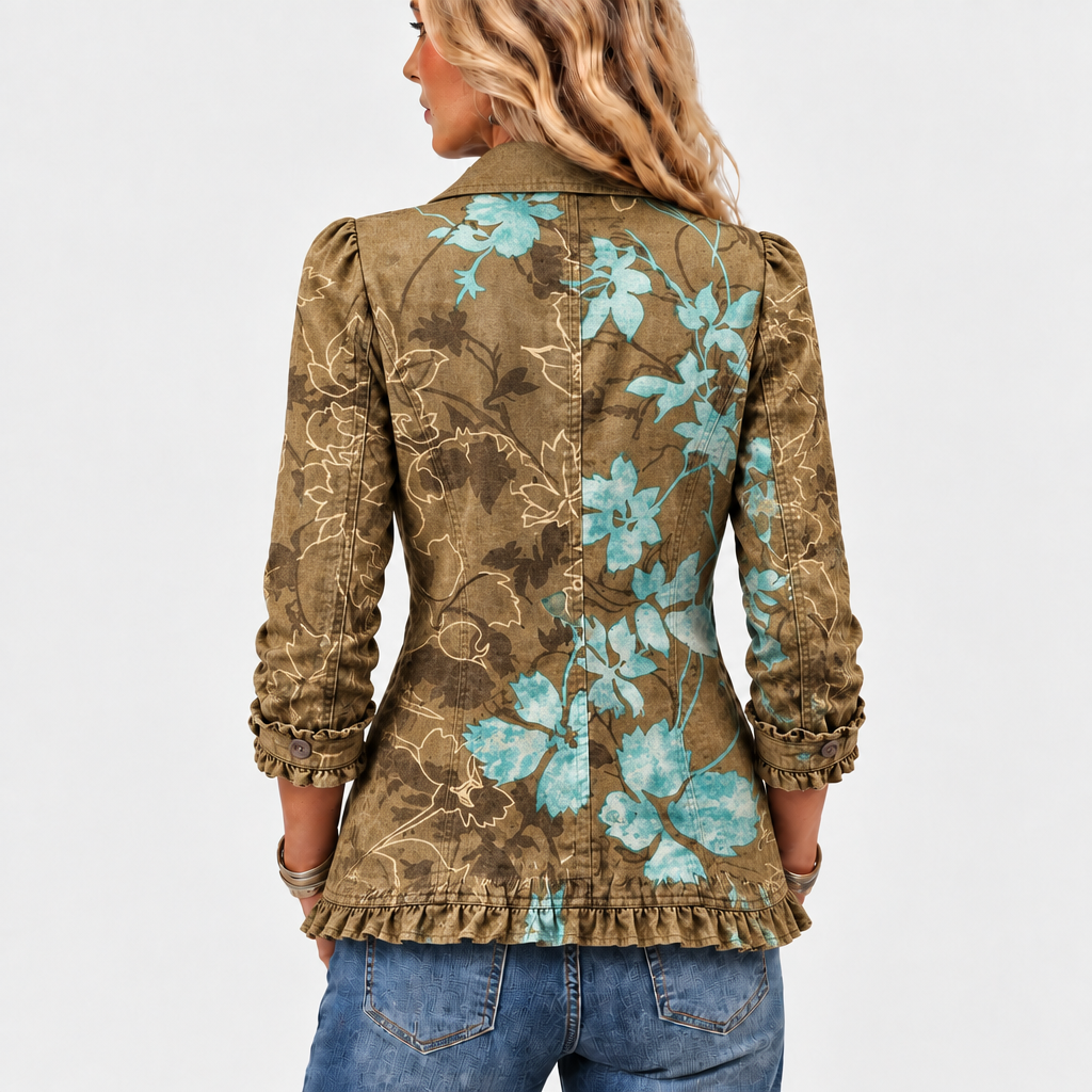 Sundara™ - Vintage Floral Ruffle Jacket with Boho Gradient Design
