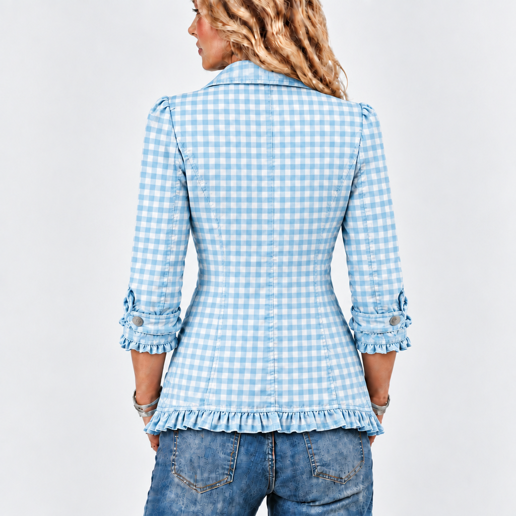Charlene™ - Ruffled Gingham Button-Up Jacket