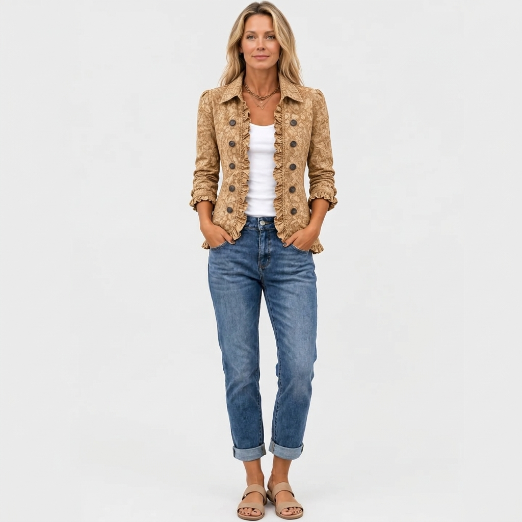 Crestelle™ - Ruffled Jacket with Western Pattern Print