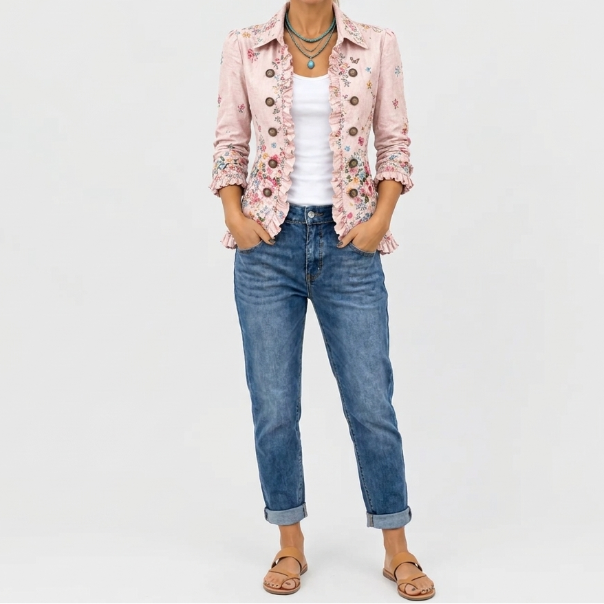 Bettany™ - Floral Ruffle Button-Up Jacket