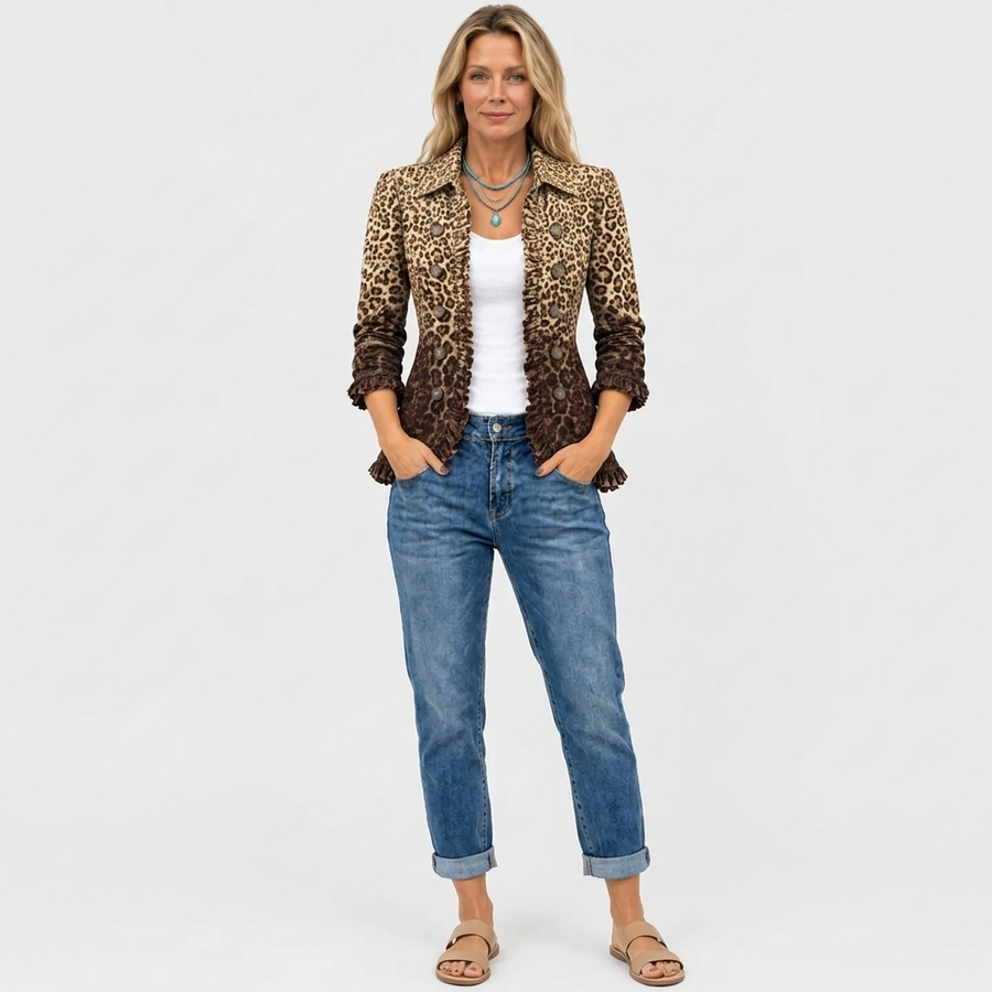 Navara™ - Ruffled Leopard Print Jacket