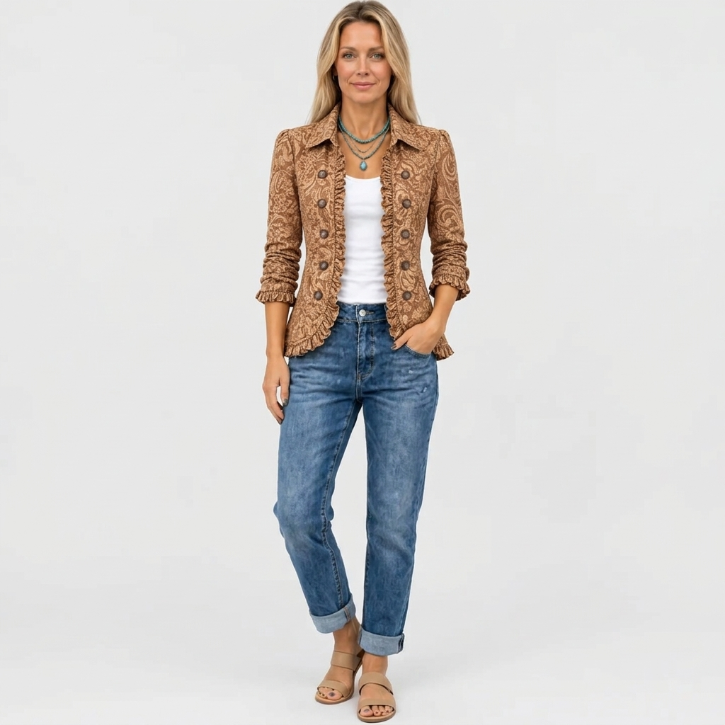 Vyclara™ - Retro Bohemian Floral Ruffled Jacket