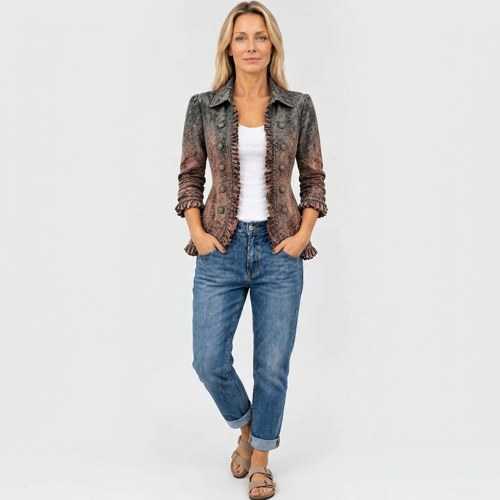 Bristow™ - Retro Gradient Textured Ruffle Jacket