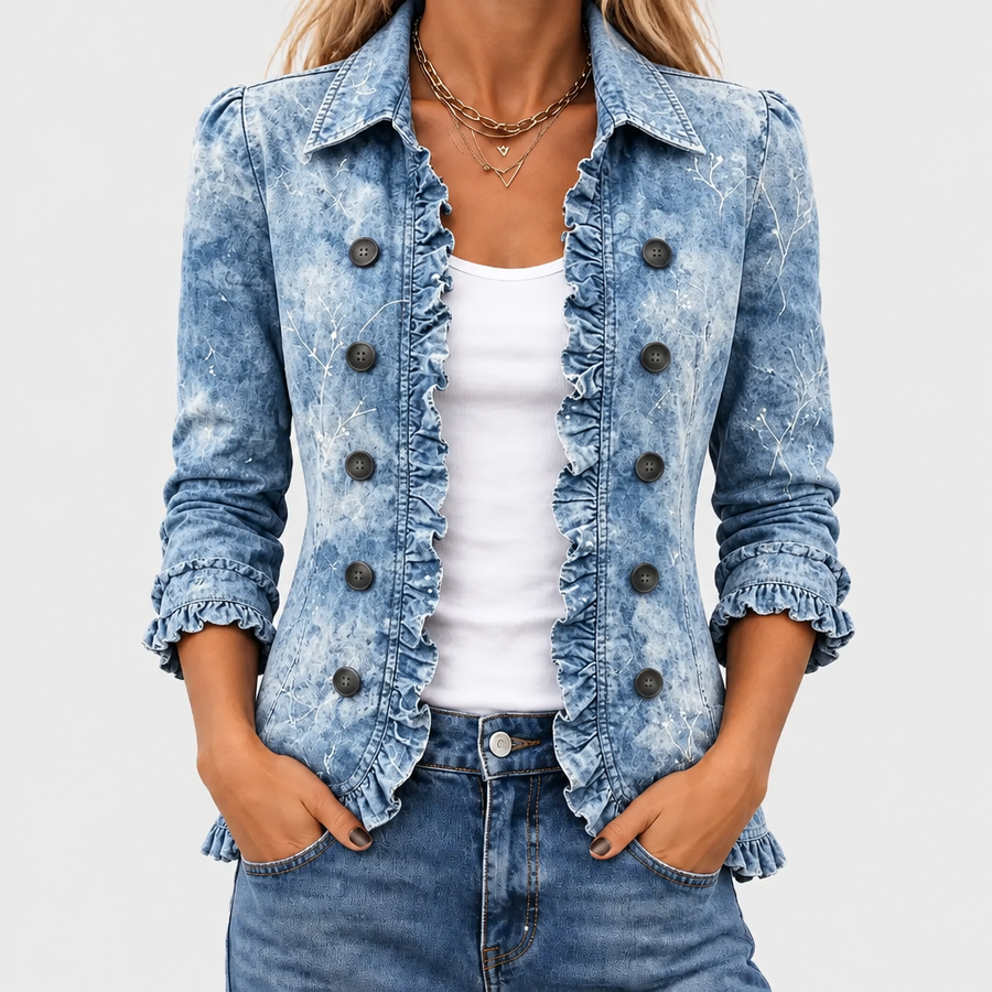 Jemison™ - Vintage Botanical Print Ruffle Jacket