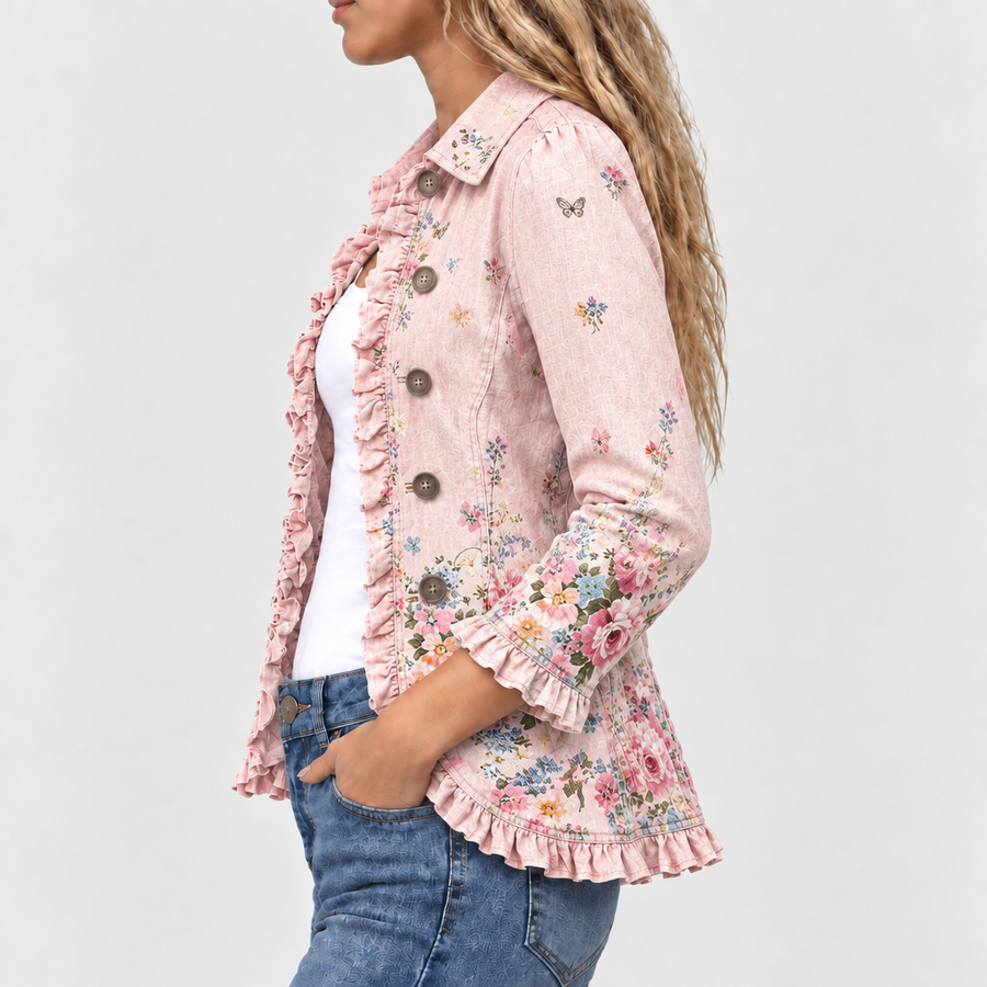 Bettany™ - Floral Ruffle Button-Up Jacket