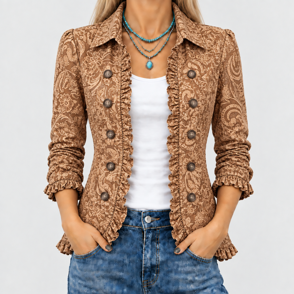 Vyclara™ - Retro Bohemian Floral Ruffled Jacket