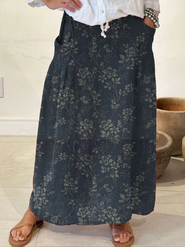 Rosalie | Vintage Floral Linen-Blend Comfort Skirt