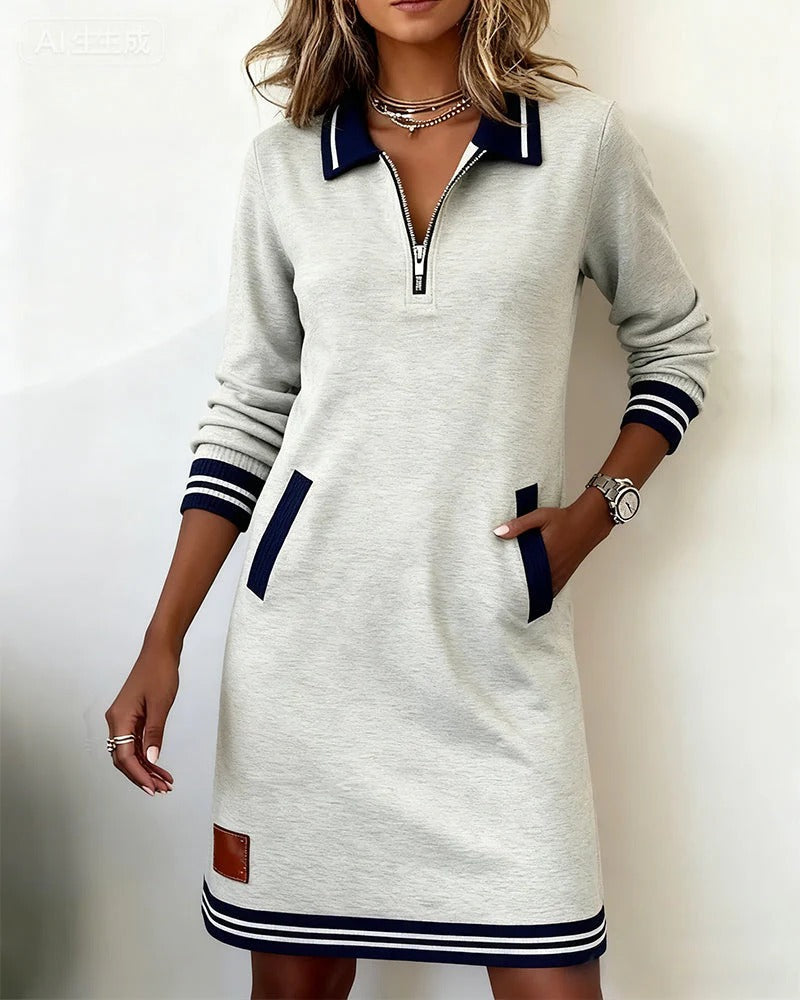 Evelyn | Sweatshirt Dress with Zip Collar