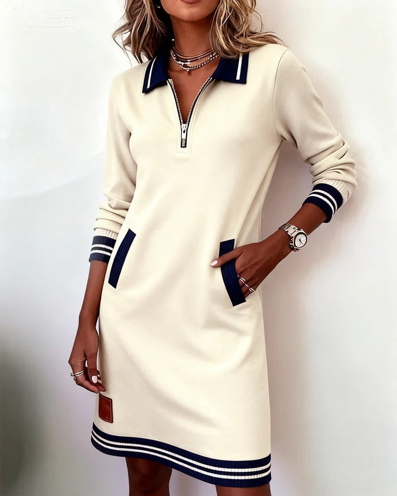Evelyn | Sweatshirt Dress with Zip Collar