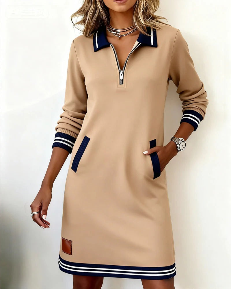 Evelyn | Sweatshirt Dress with Zip Collar
