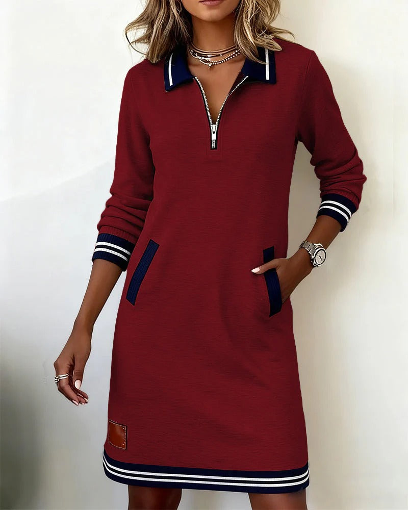 Evelyn | Sweatshirt Dress with Zip Collar