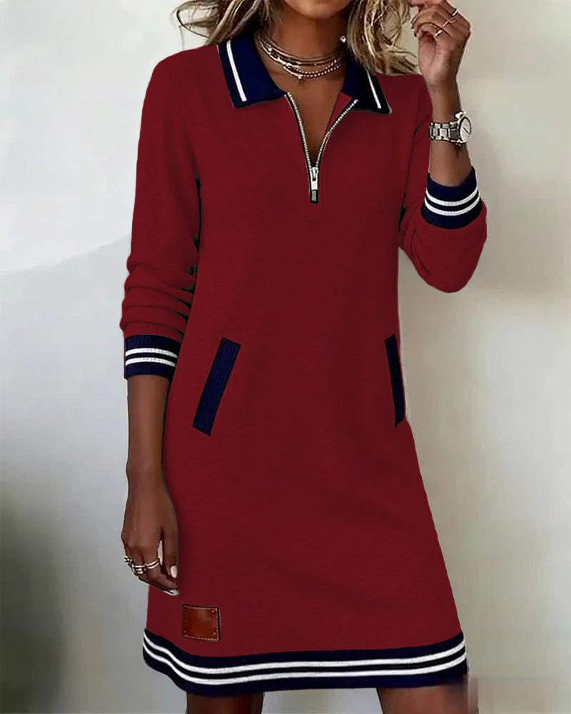 Evelyn | Sweatshirt Dress with Zip Collar