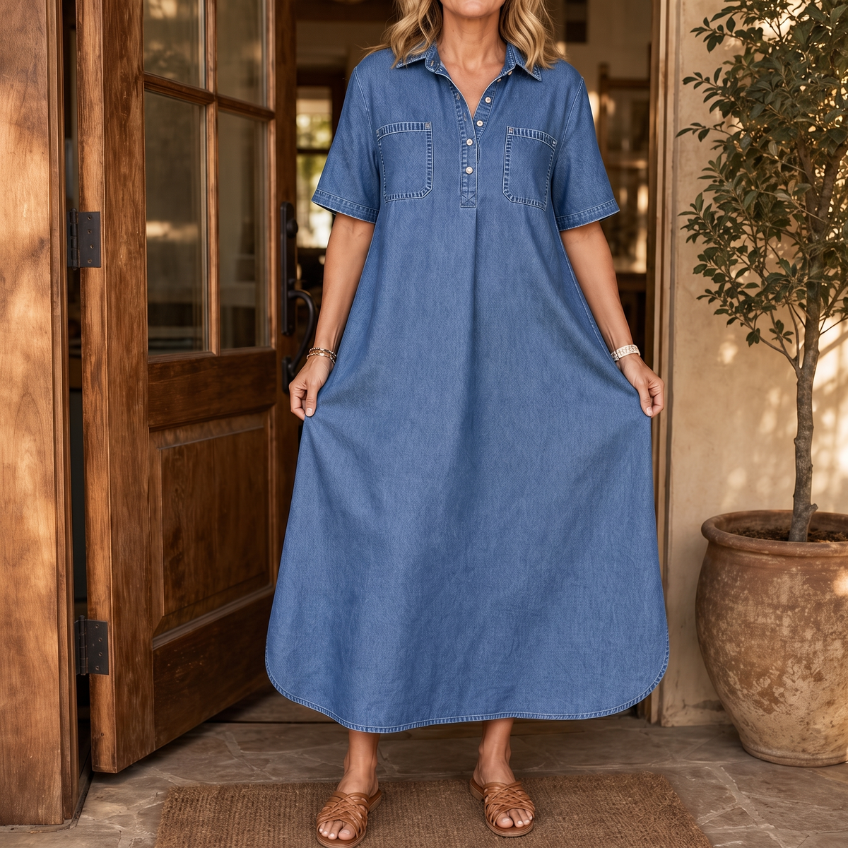 Marlene | Relaxed Denim-Look Midi Dress