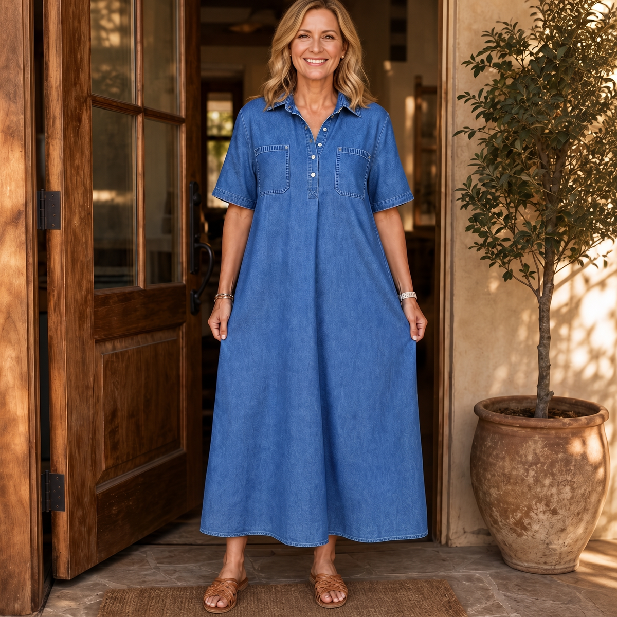 Marlene | Relaxed Denim-Look Midi Dress